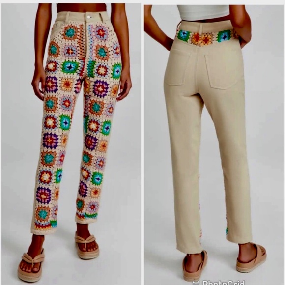 NWT Free People Crochet Mom Jeans Zuri Sedona Sunset Size 12 waist 32/33 - Picture 1 of 15